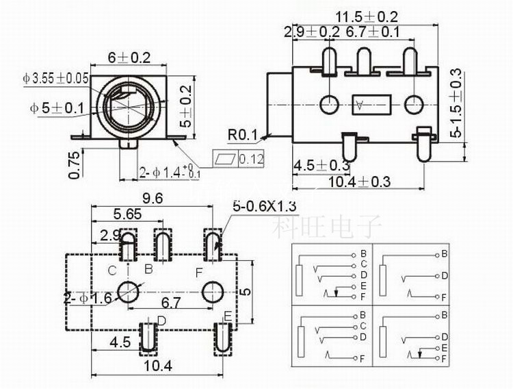 35mm双声道镀银耳机插座音频视频插座贴片四极耳机母座pj353