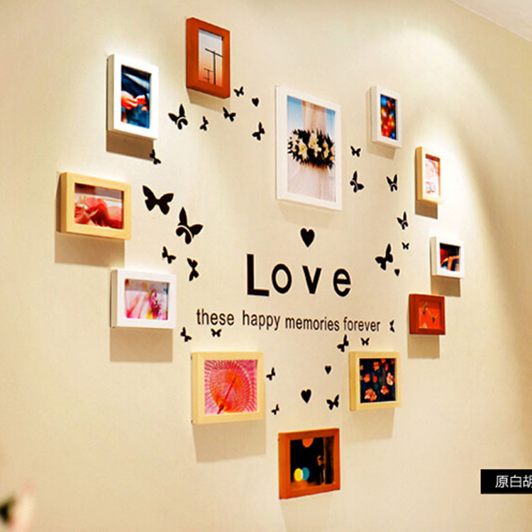 12框心形实木照片墙装饰组合创意照片墙环保时尚简约组合