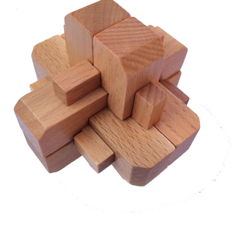 原木色封锁鲁班锁孔明锁 鲁班锁批发 解锁成人儿童益智玩具代发