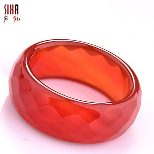 石仙 天然菱形水晶戒指2670 红色玛瑙指环 20mm男女情侣款