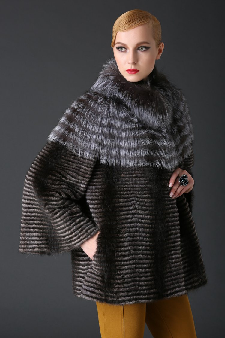 河北衡水2015高档长款皮草外套新款 獭兔加狐狸毛领狐狸下摆外套 厂家