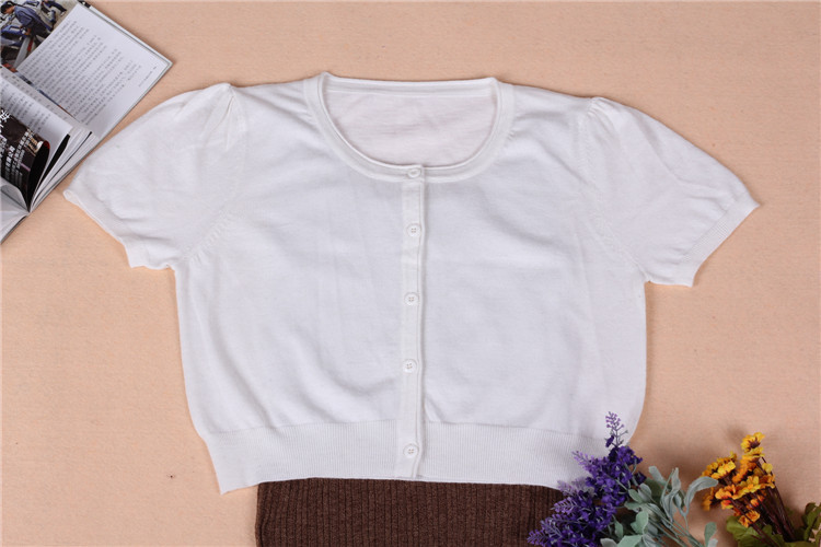 2015夏季羊绒短袖小开衫 短款披肩 天丝圆领薄修身百搭外套厂家批