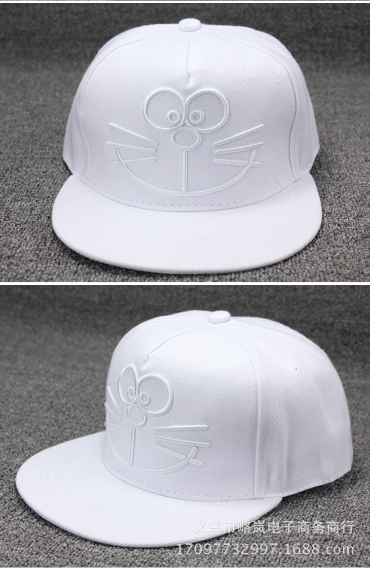 马苏同款白色机器猫帽子叮当猫刺绣夏天女士遮阳帽男棒球帽嘻哈帽