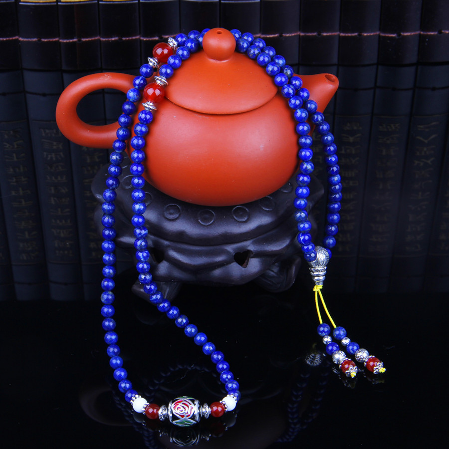 羊年新款天然青金石108颗佛牌手链泰银球珠饰品抗疲劳提升灵性