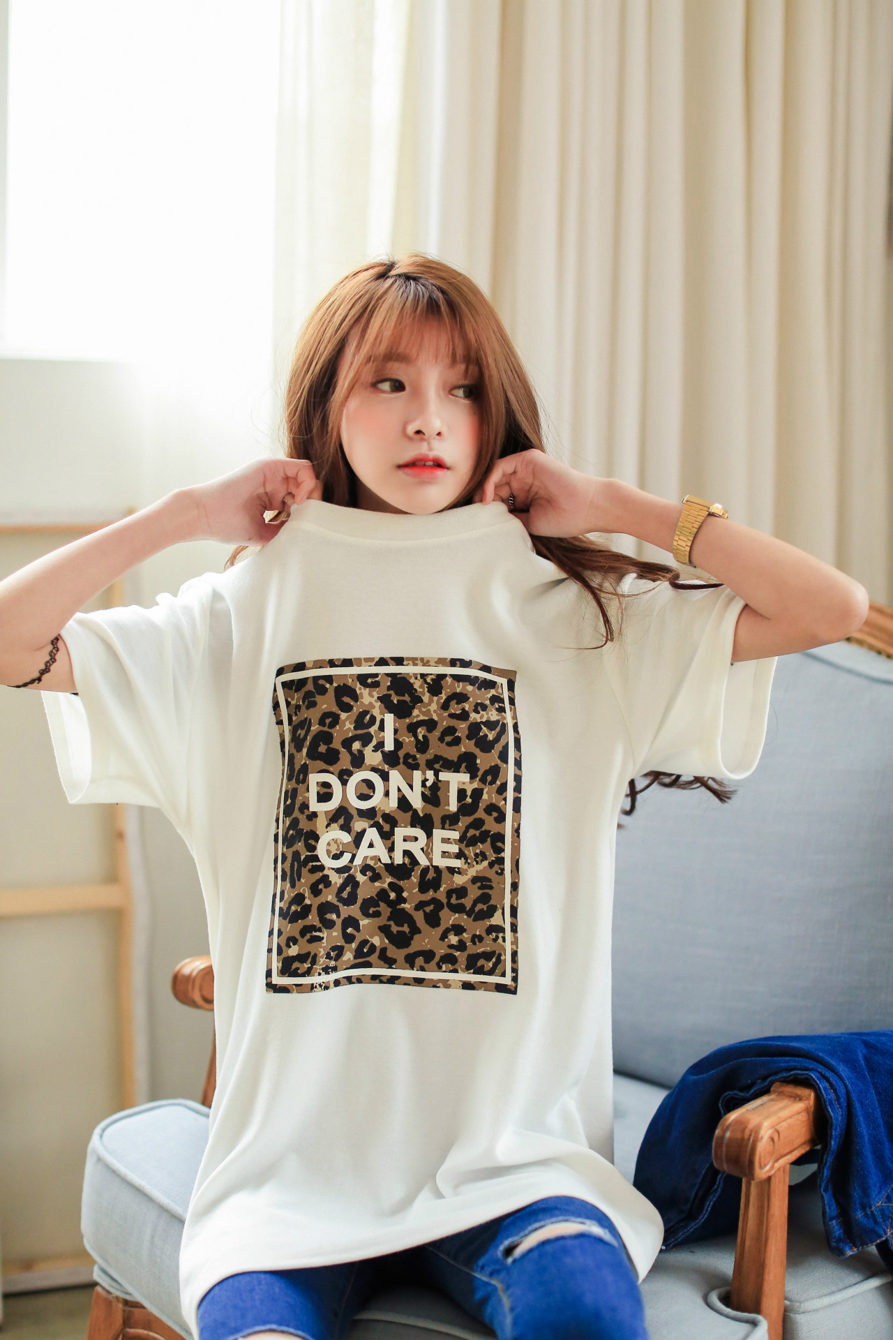 美丽说女装_6910美丽说爆款女装韩版短袖t恤豹纹豹点 大码中长款宽松