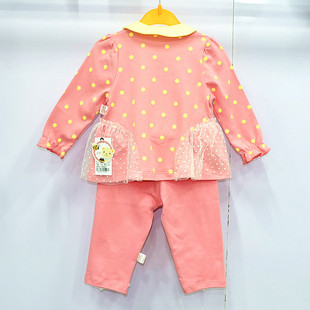 正品津贝120131纯棉开襟花边儿童内衣套装女孩童装春款外穿公主服