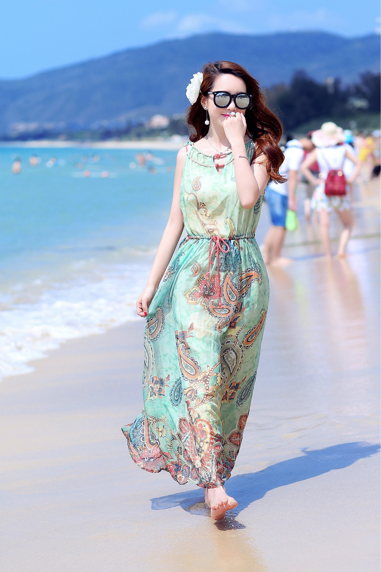 2015夏季新款波西米亚长裙潮 印花无袖热销沙滩裙女 女装连衣裙