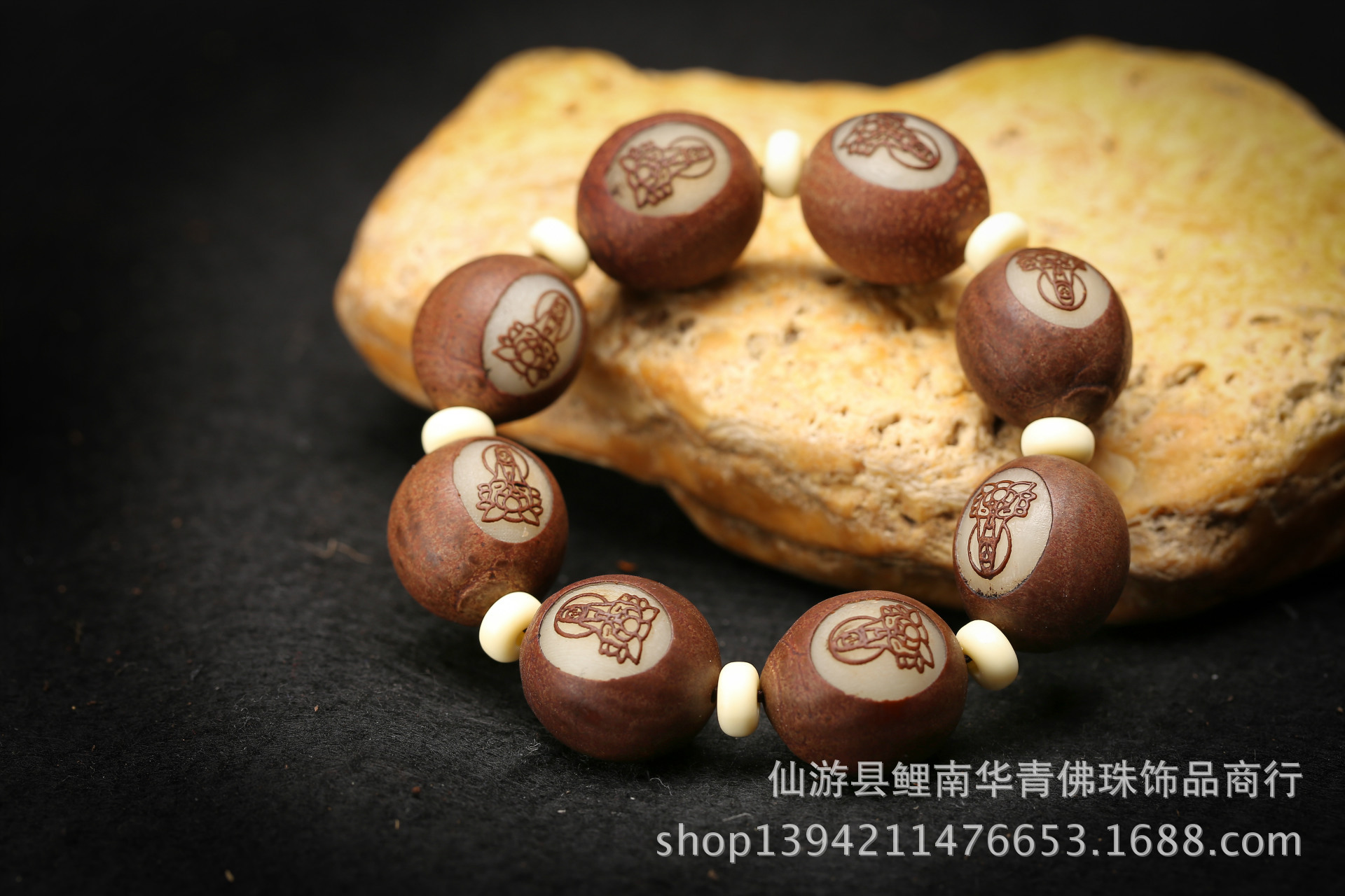 厂家批发 天然菩提根雕刻双面观音手串精品 佛珠手链 念珠 礼品