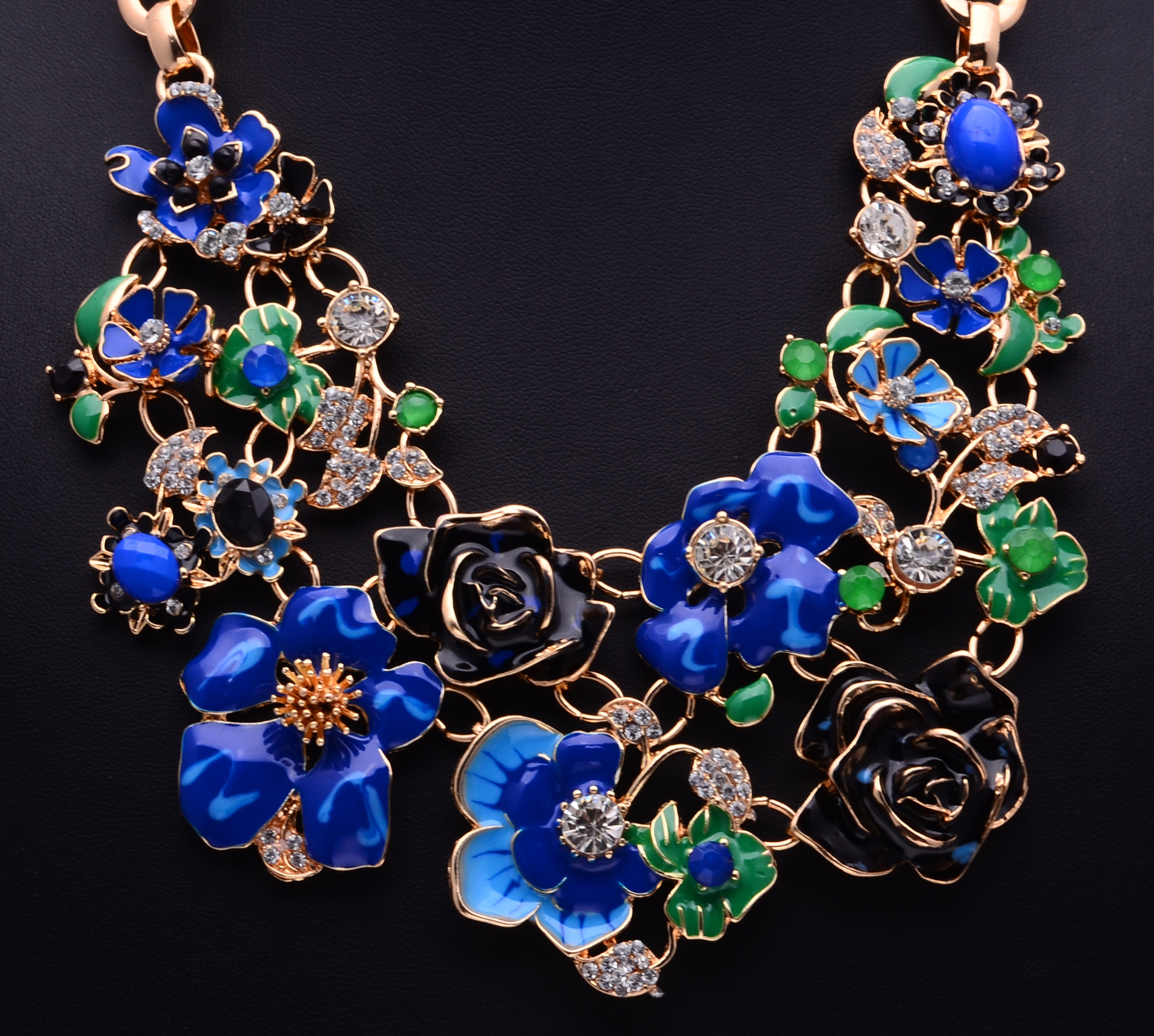 饰品批发欧美项链 复古镶钻大牌项链 时尚花朵项饰 短款流苏项链