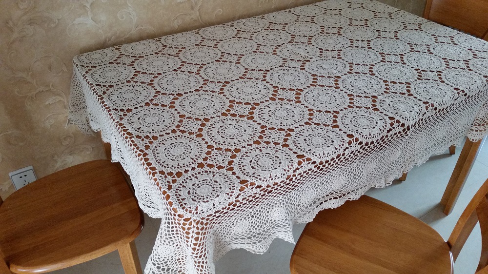 外贸钩针大工10/3棉线长方形桌布