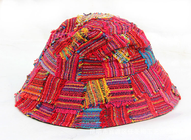 原创设计泰国手织布风情帽子 民族风手工布艺帽子遮阳女帽