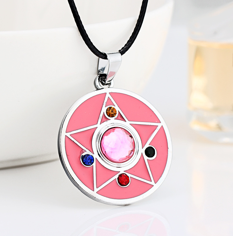 热卖 人气动漫周美少女战士圆形五角星粉色项链 批发