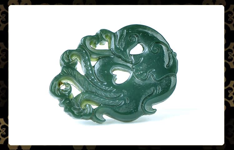 天然和田玉精雕仿古凤凰挂件 青玉镂空雕刻玉凤凰玉佩 玉石吊坠