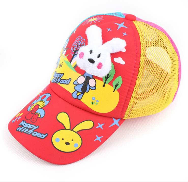 厂家直销夏季新款男女儿童太阳网帽 卡通小兔子鸭舌遮阳凉帽绣花