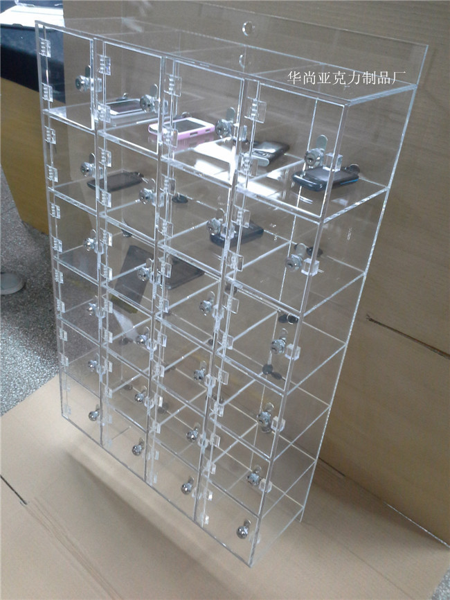 亚克力手机存放柜24格透明带锁盒子存放柜ktv酒店存放箱厂家定做