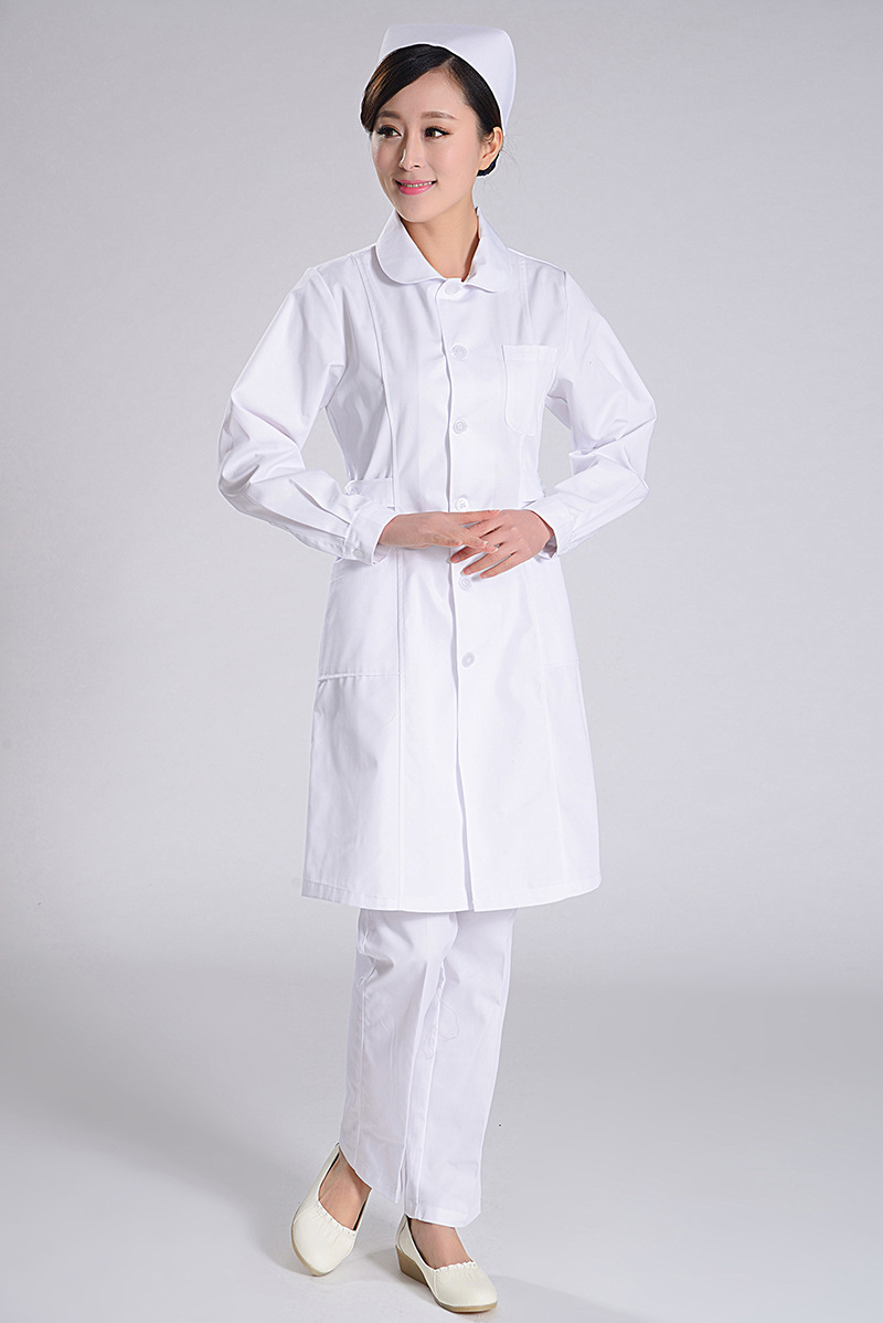 供应批发 护士服女款 圆领外翻长袖正开白大褂 医护工作服女式