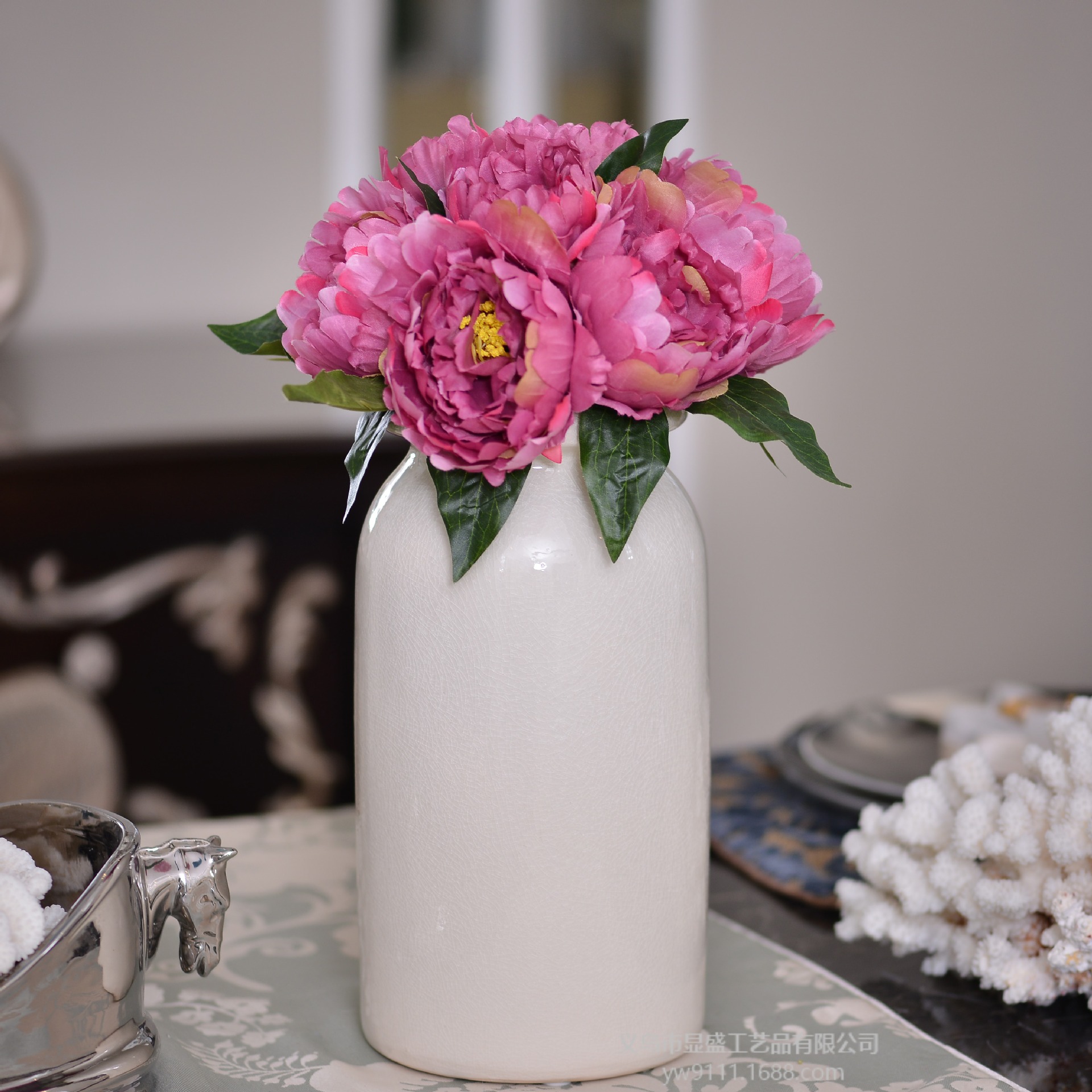 新娘手捧宝石牡丹仿真花束 伴娘婚礼手花 客厅人造装饰花艺套装