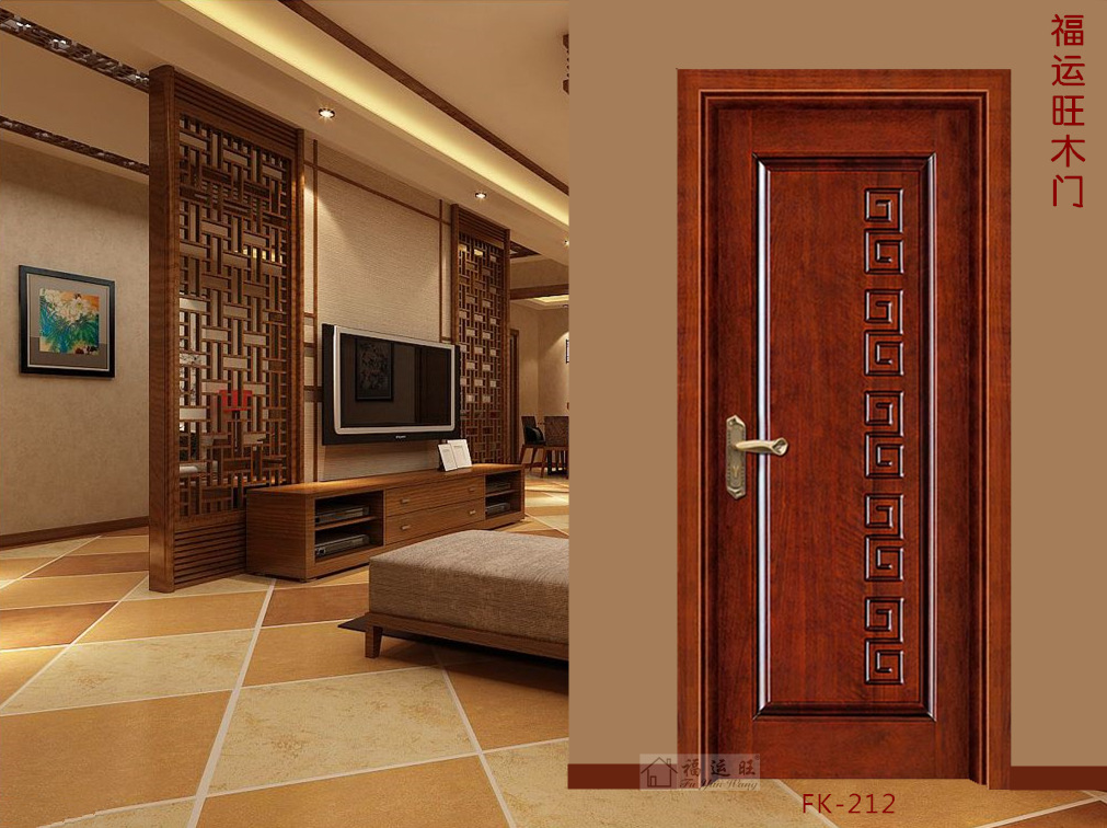 厂家批发福运旺实木复合烤漆深雕门 新中式原木门 【一套起批】