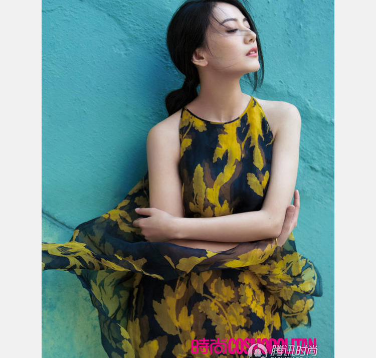 欧洲站欧美女装miuco缪可 高圆圆同款雪纺不规则印花无袖连衣裙
