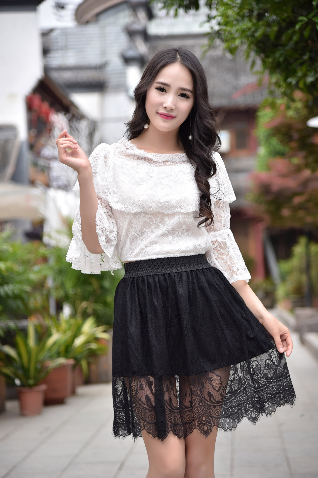 韩版透视短款半裙 春夏新款百搭显瘦蕾丝短裙 眼睫毛花边半身裙
