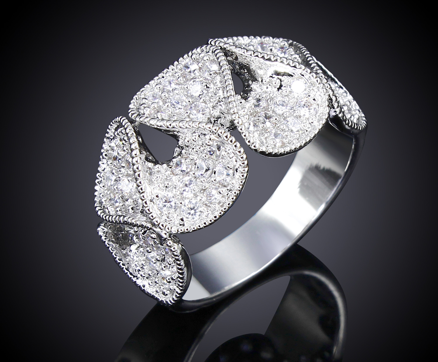 爆款欧美奢华时尚首饰品 外贸原单复古个性镶钻 镀白锆石戒指批发