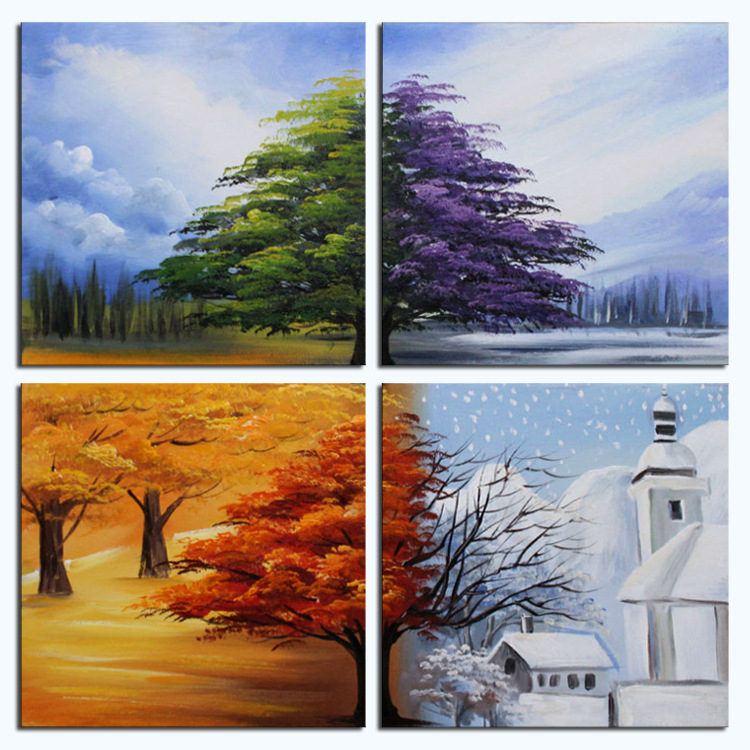 福建莆田纯手工油画 四季风景 无框组合画 时尚 简约 可定制 厂家直销