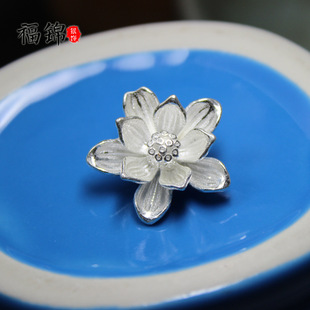 福锦银饰 s990足银两层莲花时尚手工艺中式纯银茶杯茶壶底座摆件
