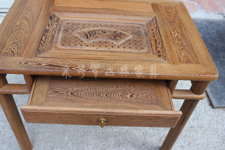 红木家具 木将军实木泡茶桌 仿古泡茶桌 鸡翅木方形小茶桌