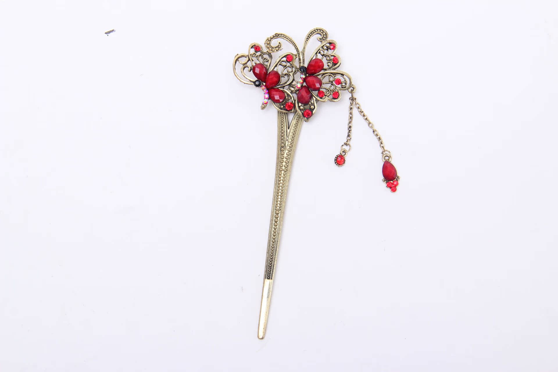 发簪古典镶钻紫水晶步摇流苏发钗簪子民族风复古宫廷蝴蝶飞舞款