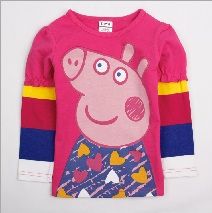 2015佩佩猪peppa pig新款童装 外贸原单纯棉女童长袖t恤批发f2179