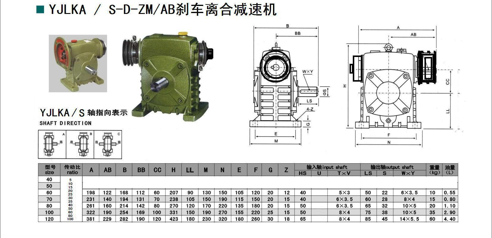 yjlka/s-d-zm/ab刹车离合减速器 单带离合减速机