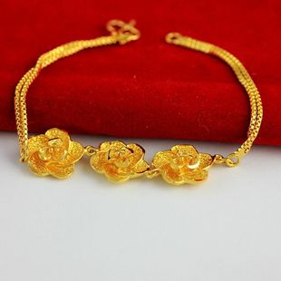 b15818k金手链 三朵金花 镀金手链手环 大花小花款欧币金手链