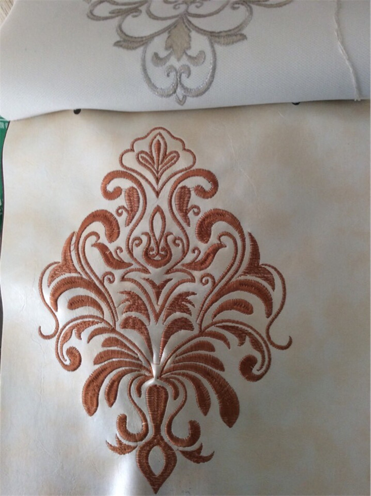 高档刺绣皮革 时尚图案皮革面料 pu皮革绣花软包 居家时尚皮革
