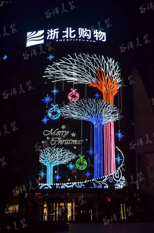 城市夜画 酒店商场春节新年幕墙灯饰画 春季灯画布置