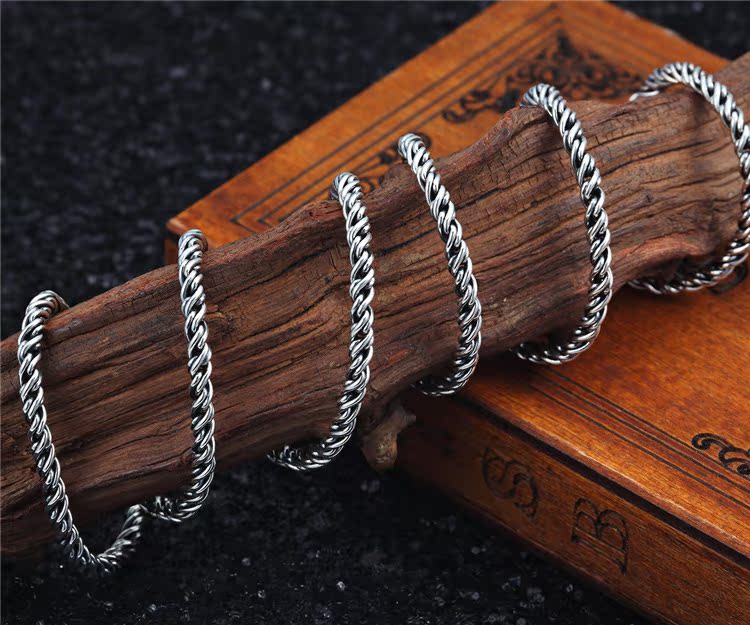 s925纯银泰银手工时尚个性麻绳马鞭项链吊坠毛衣链子男士女