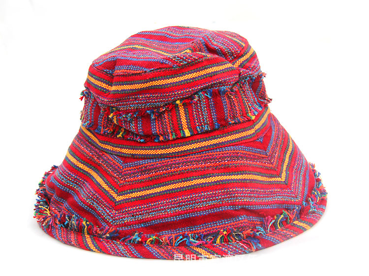 原创设计泰国手织布风情帽子 民族风手工布艺帽子遮阳女帽