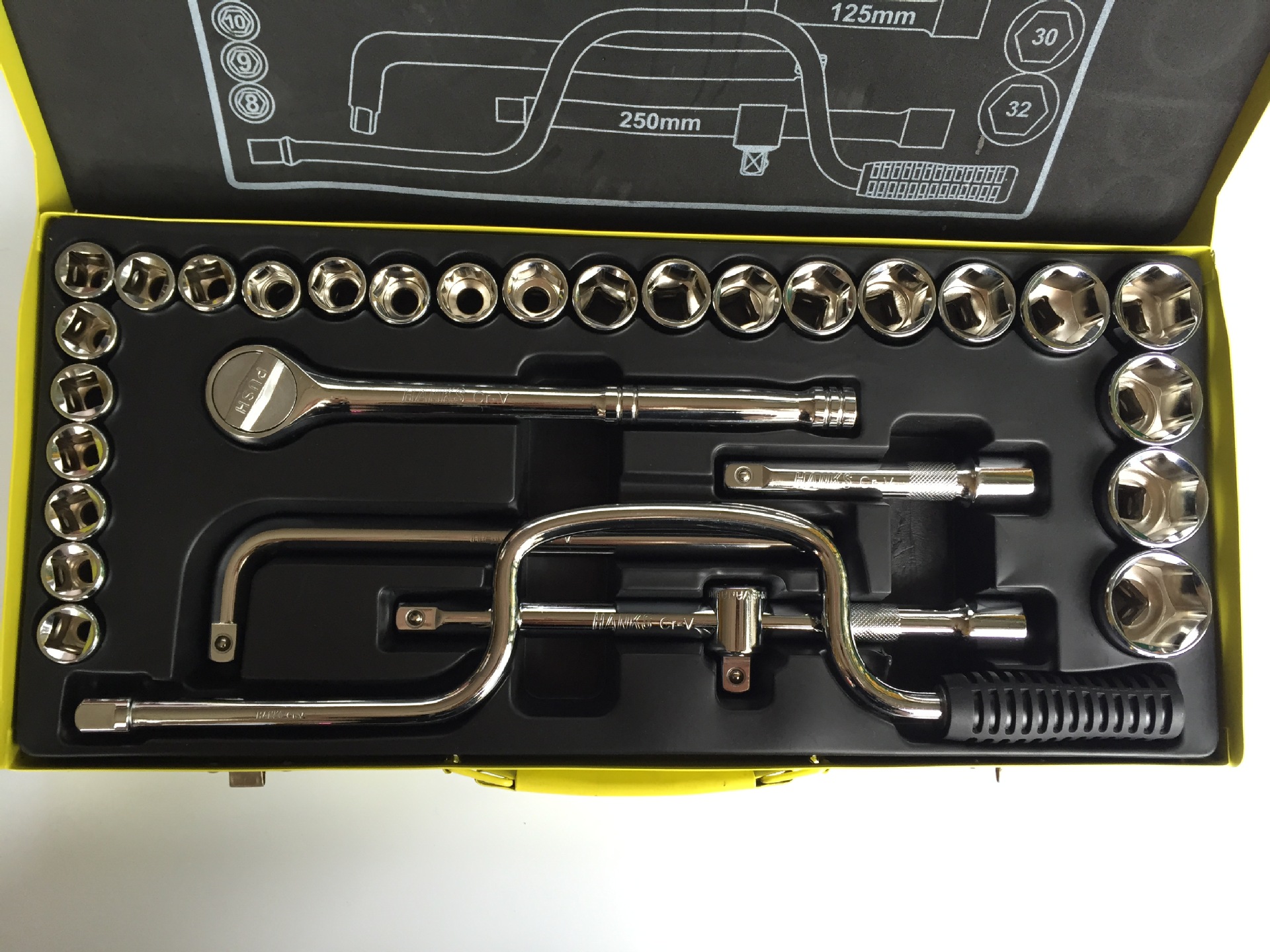 汉克斯铁盒32件套筒头组合 家用机修组合工具 套筒头扳手套装