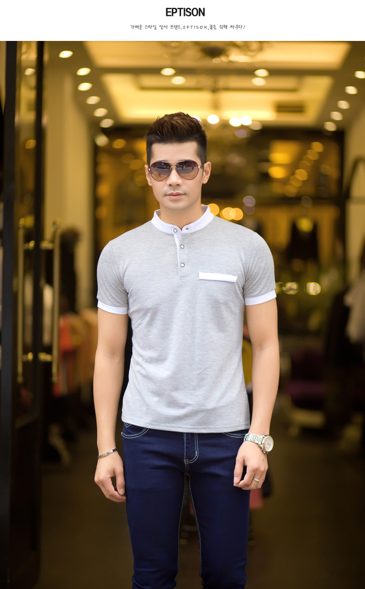 夏季大码男士短袖t恤 商务休闲棉简约半袖polo衫 立领短袖t恤男