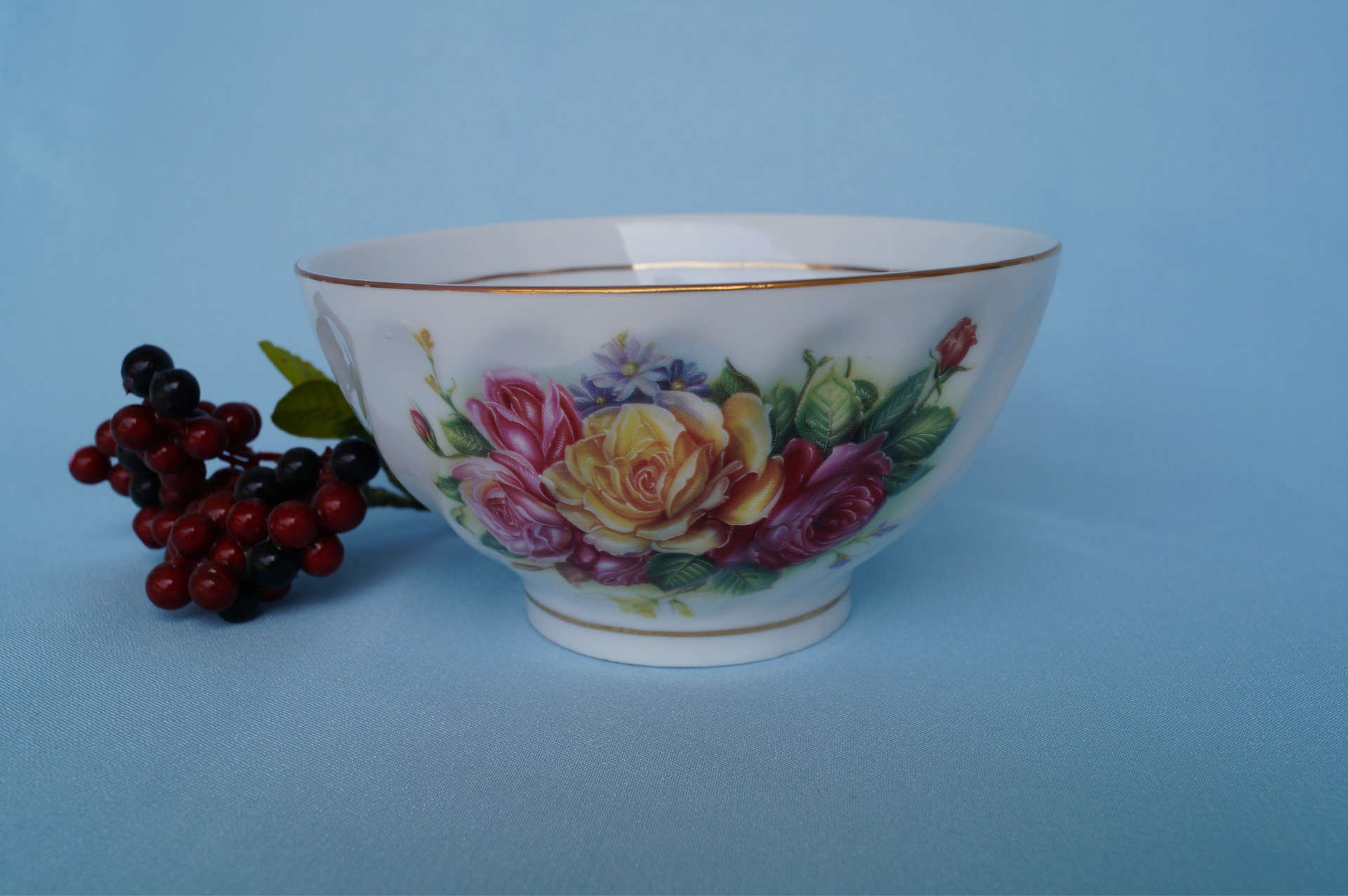 【陶瓷日用品】5寸罗纹直口碗 镁质玫瑰花碗 潮州陶瓷 民族碗批发