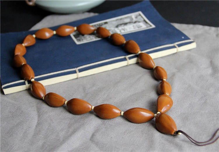 橄榄核雕圆三花素籽长串 三文玩手串 橄榄核手串 男 橄榄胡手串