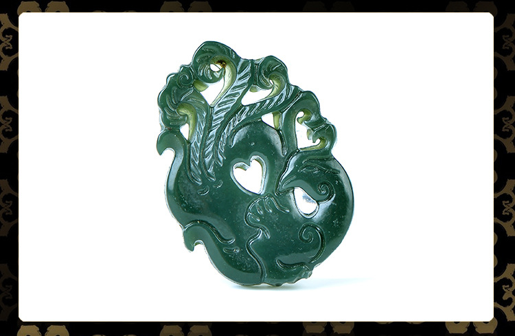 天然和田玉精雕仿古凤凰挂件 青玉镂空雕刻玉凤凰玉佩 玉石吊坠