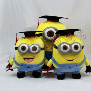 动漫创意毕业纪念礼品 学士帽 神偷奶爸 小黄人博士毛绒公仔 玩具