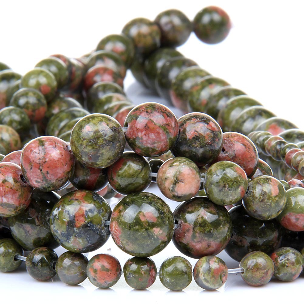 天然花绿石散珠 花绿圆珠手链珠 天然水晶半成品批发