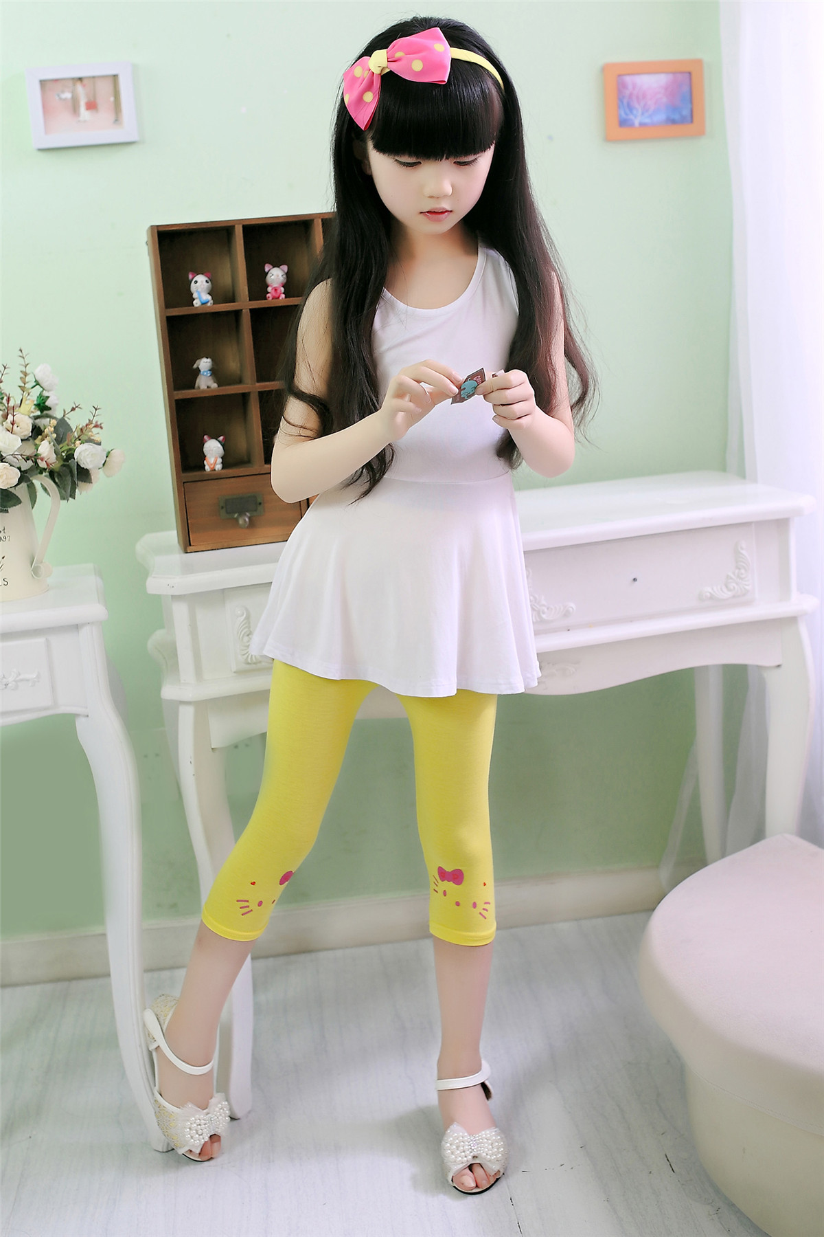 2015夏季新款童裤 中大童 莫代尔女童七分裤百搭印花纯色打底裤