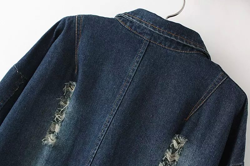 牛仔外套_时尚外套女秋冬 韩版宽松破洞口袋铆钉长裤