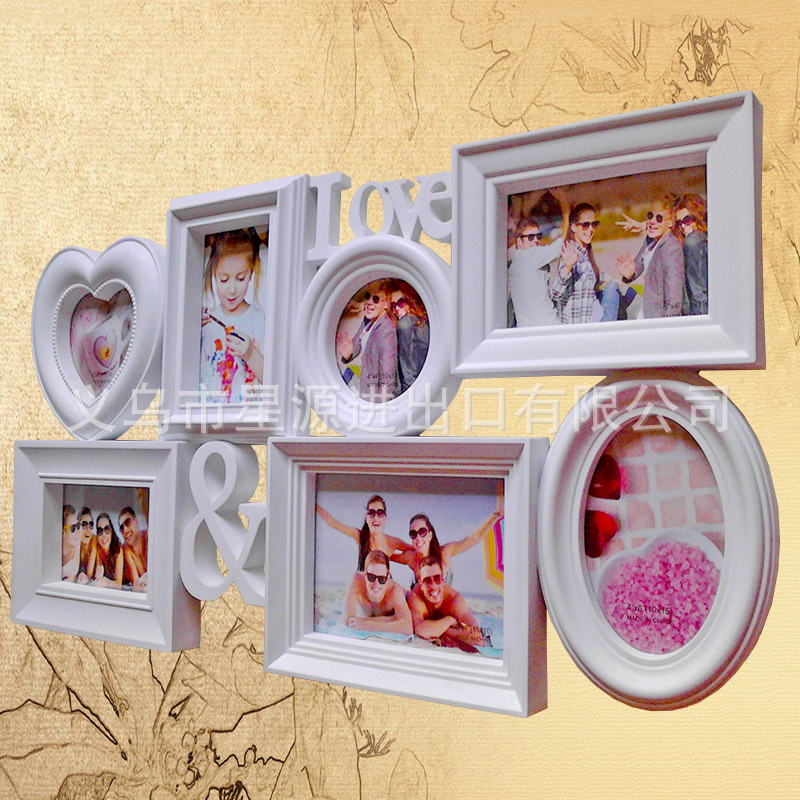 批发加厚欧式创意love6寸7画框塑料注塑组合照片墙婚纱照连体相框