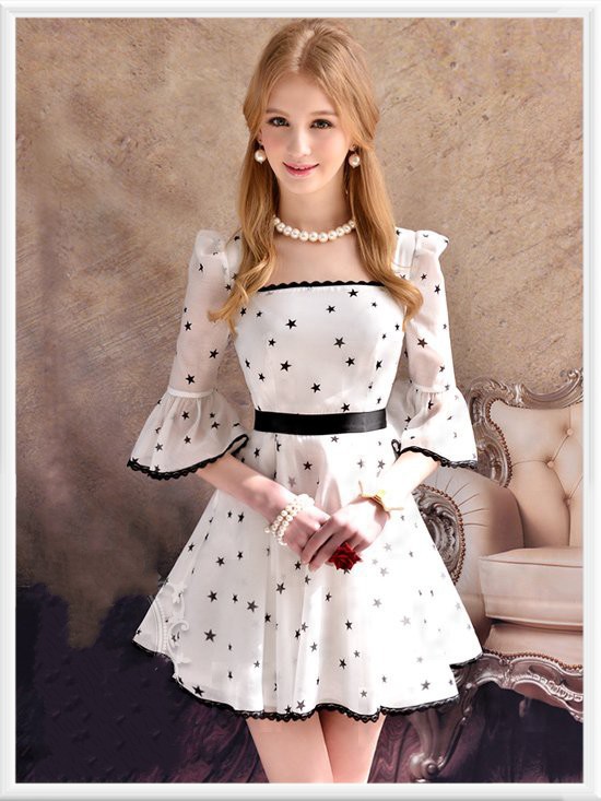 粉红大布娃娃2015夏秋装甜美收腰大摆五分袖雪纺公主连衣裙女批发