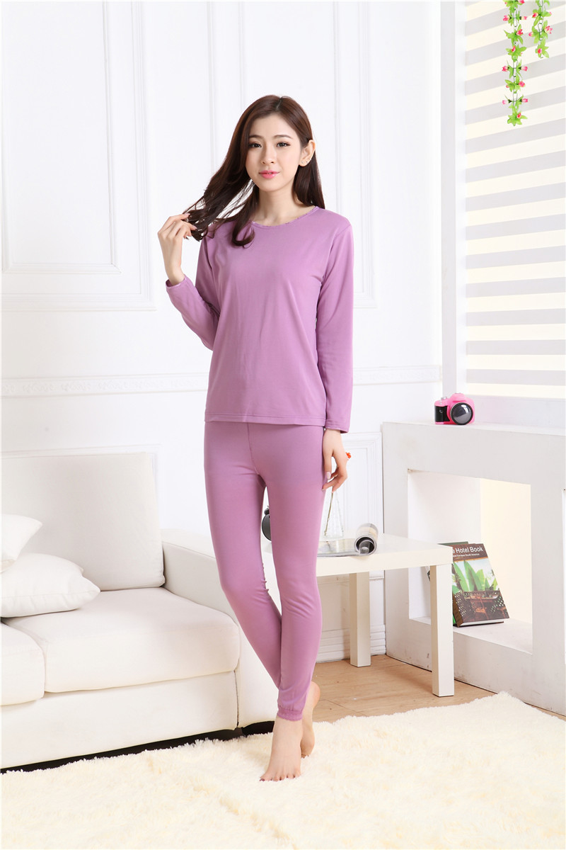 2015秋冬盒装纯色保暖内衣套装 圆领长袖加绒女士保暖套装批发
