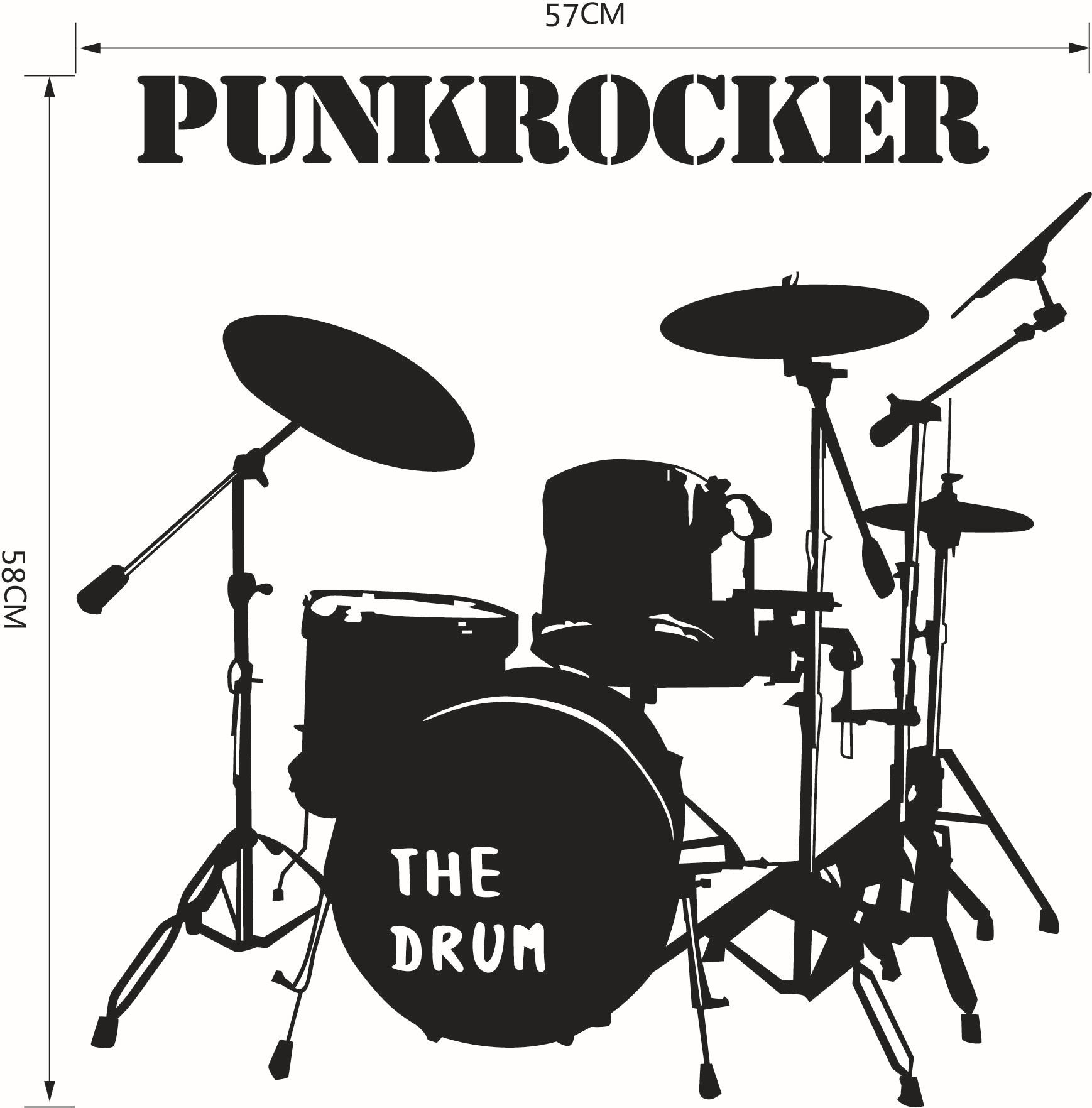 aw9416 外贸精雕款架子鼓 个性创意装饰墙贴 可移除贴纸 来图定做