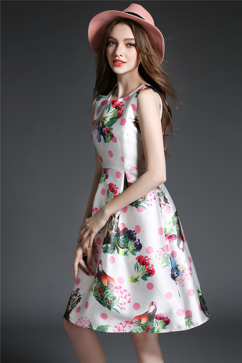 欧洲站2015年夏装新款女装时尚印花显瘦无袖收腰时尚连衣裙b662